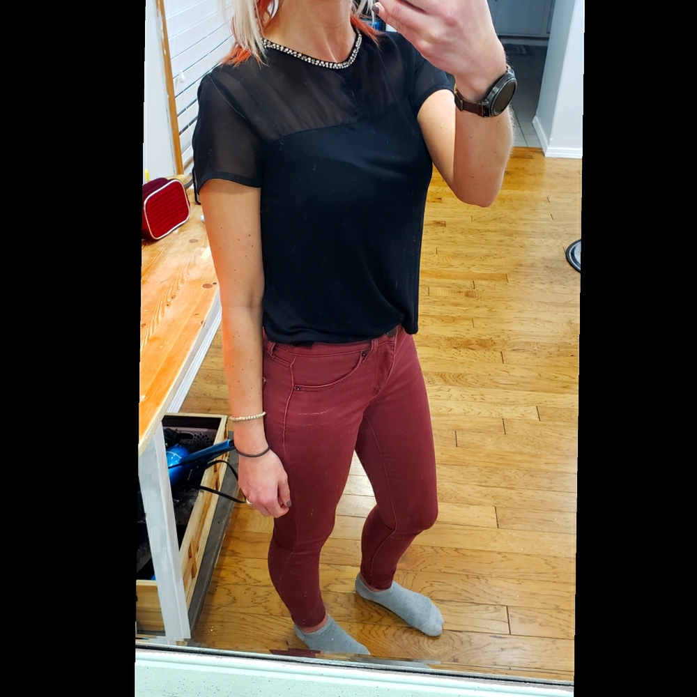 Black mesh rhinestone cropped tee $3/20